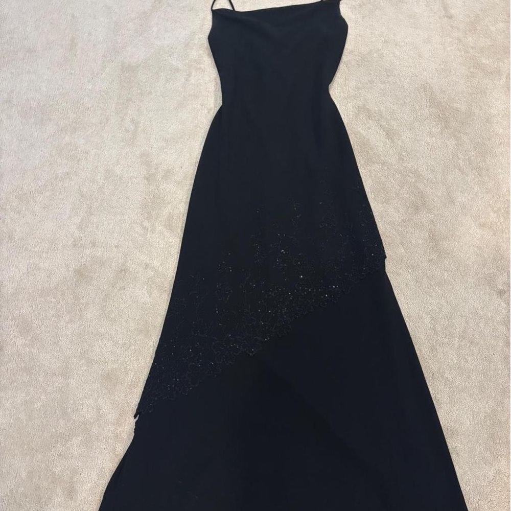 Black Beaded Slip Maxi Dress - Women's Evening Dress